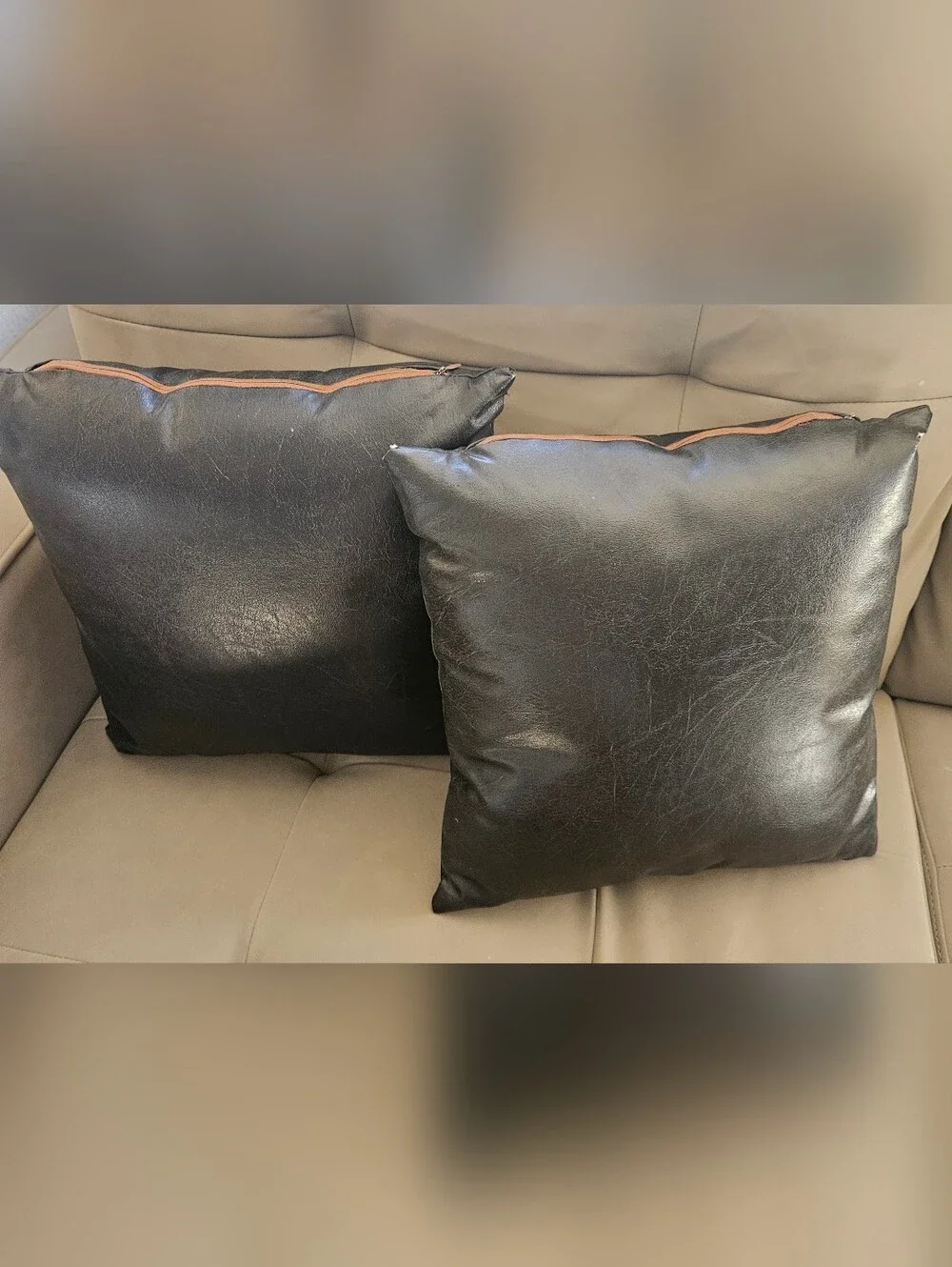 Set of 2 Faux Leather Floral Embroidered Throw Pillows with Inserts Black Brown